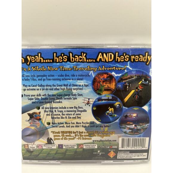Crash Bandicoot Warped (Sony PlayStation 1, 1998) PS1 No Manual Tested - Picture 3 of 5